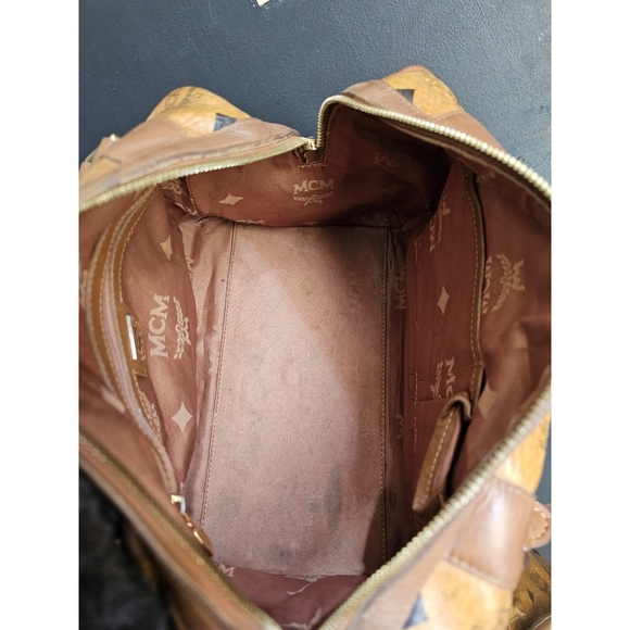 MCM Visetos Boston Bag Cognac With MCM Charm - Picture 12 of 12